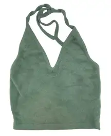 Gymshark Whitney Simmons Fuzzy Knit Halter Top Sage Green Cropped XL