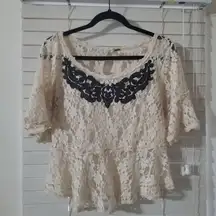 Free People Small Romantic Peplum Short Sleeve Lace Top