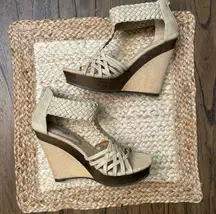 Bucco Alamea Woven Cream Wedge Sandal Heels Size 7