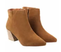 Lyden Brown Pointy Toe Suede Ankle Bootie Chunky Heels NWT