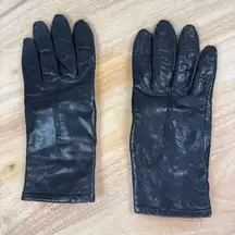 Vintage Gandoe Black Leather Thinsulate Fleece Lined Gloves Women 7.5