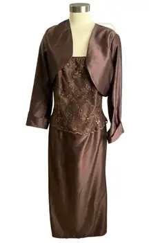 Scott McClintock Brown Sequin Gown 2 Piece Jacket Dress Set S 14 NWT Fall Formal