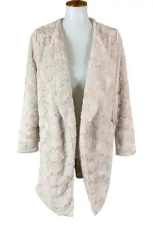 The Linen Duck Beige Textured Faux Fur Open Front Cardigan Small Soft Plush