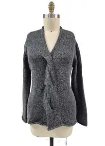 Eileen Fisher Charcoal Gray Twist front Italian Wool sweater Sz M
