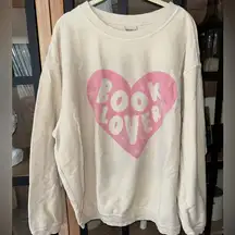 Book Lover booktok sweatshirt crewneck pullover ribbed corduroy heart beige