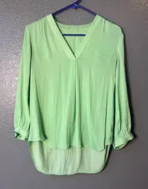 Light Green V-Neck High-Low Blouse