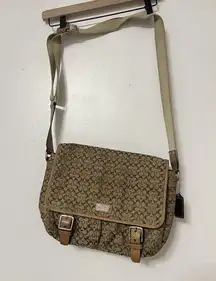 Coach  Signature Voyager Kakhi Canvas Leather Crossbody Messenger Bag