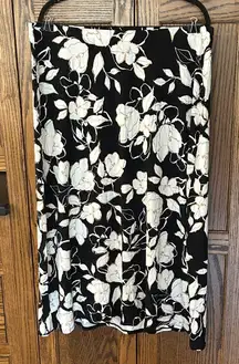 J.Jill Black White long maxi skirt flowy floral tan neutral minimalist womens XL
