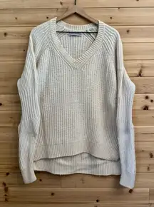 All Saints Size Large Cream Wool Alpaca Blend Riva V Neck Hi Low Jumper Sweater