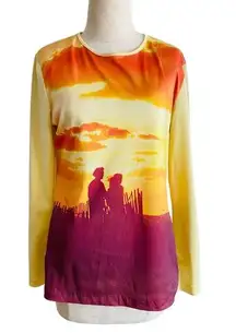 Vintage Womens Sunset Couple Print 70’s Mod Disco Novelty Long Sleeve Top Shirt