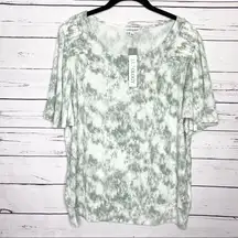 NWT Luxology Green & White Tie Dye Flutter Sleeve Blouse Size XL