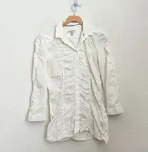 Burberry white ruched button up shirt size 4