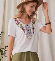 NIB Embroidered White Tee