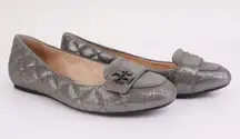 Tory‎ Burch LEILA Quilted Metallic Shimmer Loafers Metallic Pewter Size 7