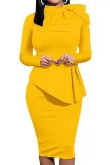 NEW Bodycon Peplum Cocktail Dress 2X Yellow