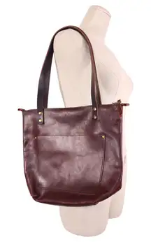 Portland Leather Tote Bag Zippered Coldbrew Brown Small