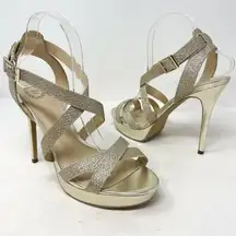 I. Miller Beautiful Womens Sandal X Strap Champagne Gold Platform Heel Size 10