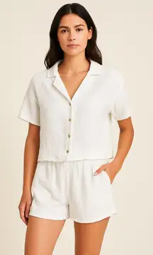 Old Navy Women’s White Gauze Matching Set M Sheer Slub Knit Button Top & Shorts