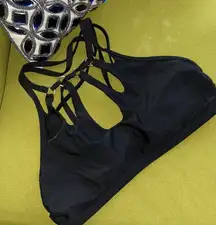 Black Coastal Blue Halter - gold rings-size large