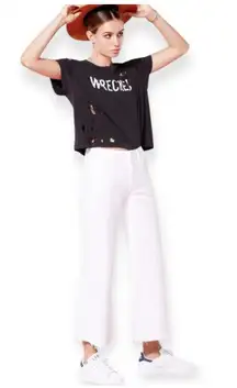 Mother Roller Crop Fray Jeans In Glass Slipper