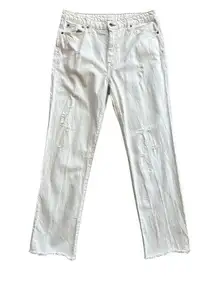 Jonathan Simkhai Distressed Straight Leg Jeans White Denim Womens Size 31 Stains