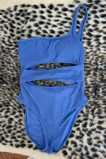 Aerie Blue Purple Ribbed Cutout One Shoulder One Piece Swimsuit