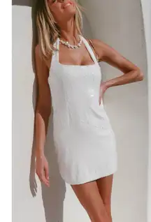 Show Me Your Mumu Samba Mini Dress in White Liquid Sequins M