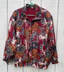 COACO Silk Bomber Jacket Abstract Print Vintage Style Lightweight L