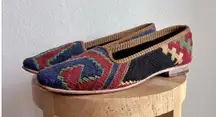 Handmade Womens Kilim Loafer Turkish Wool Rug Shoes Great Condition US 8