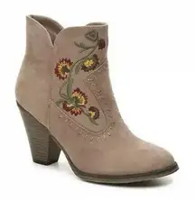 MIA Tan Ankle Booties with Floral Embroidery