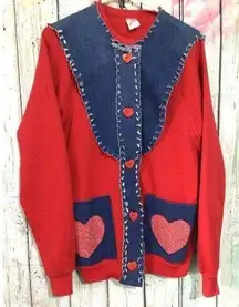 Jerzees Refashioned Up Cycle Cottage Core Cardigan Hearts Granny Core Size XL 💖💖