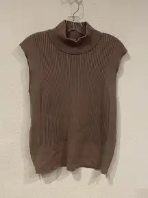 Varley Lois Sweater Womens Medium Brown Turtleneck Sleeveless Side Zip Knit