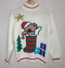 Vtg Far And Near Bear Stocking Ugly Christmas Sweater Women's M Chunky Knit