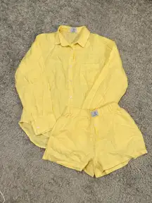 Parke Yellow Linen Boyfriend Button Down & Boxer Shorts Set S