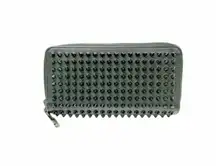 Women's Christian Louboutin Black Spiked Leather Wallet One Size