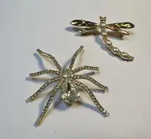 Lot Of 2 Insects Brooch Pins Dragonfly & Spider Gold Tone