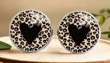 Leopard Print Heart Stud Earrings