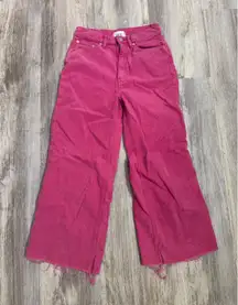 BDG Urban Outfitters High Wide Leg Corduroy Pants Pink Cropped Raw Hem Size 27