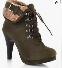 Wenjhen Women Lace Up Flanging Boots High Heel Ankle Round Toe Pumps Sho…