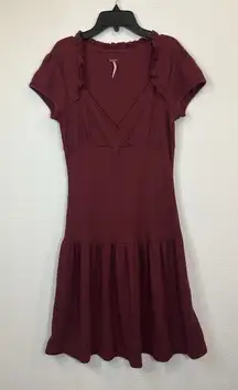 Free People Dress Medium Midi Burgundy V-neck Ruffle