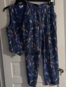 Talbots Vintage Blue Silk Shell Print Garment Set