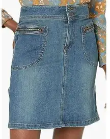 NWT prAna Broadway Mini Jean Denim Skirt Zipper Patch Pockets 0 Blue #2633