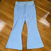 Women's Light Blue Velour High Waist Drawstring Flare Sweatpants Y2K