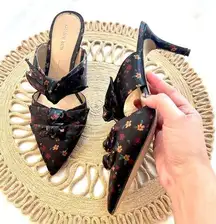 Gianni Bini Black Floral Print Twist Knot Pointed Toe Mules Size 10