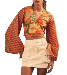 NEW Farm Rio x Anthropologie Bell-Sleeve Wrap Top Large