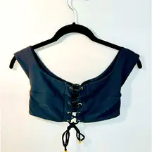 Blue Life Black Textured Lace Up Crop Top /Swim Top size Medium