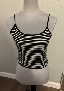 Ambiance Monochrome Striped Tank Top with Lace Up Back, Sz L