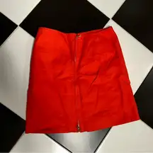 Ralph Lauren Pencil Mini Skirt Dual Zipper Gold Front Zippers Bright Tomato Red