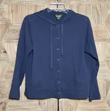 L.L. Bean Women's Navy Blue Button Up Hoodie Jacket Size XS Cottage