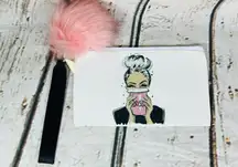 Boss Pink Wristlet Purse Cosmetics Bag With Pink Pom-Pom New